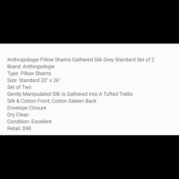 Anthropologie Gathered Silk Standard Shams NIP - Picture 8 of 8